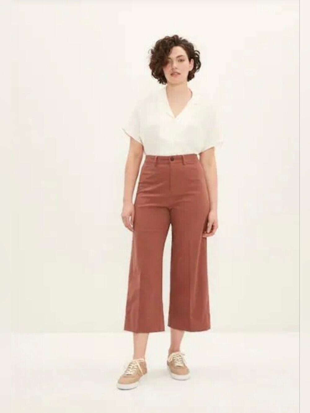 Frank And Oak Josephine Terracotta Cropped Wide Leg Boho High Rise Pants Size 2